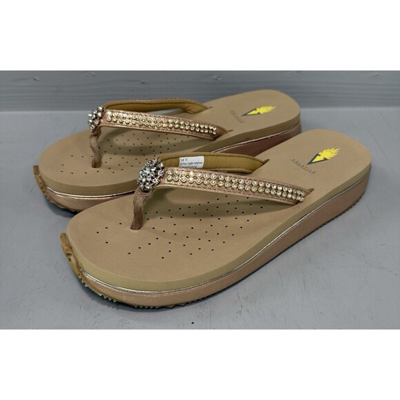 Volatile  Wedge Thong Sandals Tan Rhinestones Women's Size 10‎ NWOB Slip-On - Picture 2 of 7